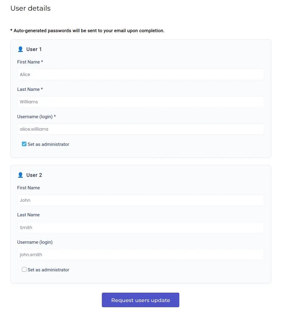 flexidesktop Team's users form