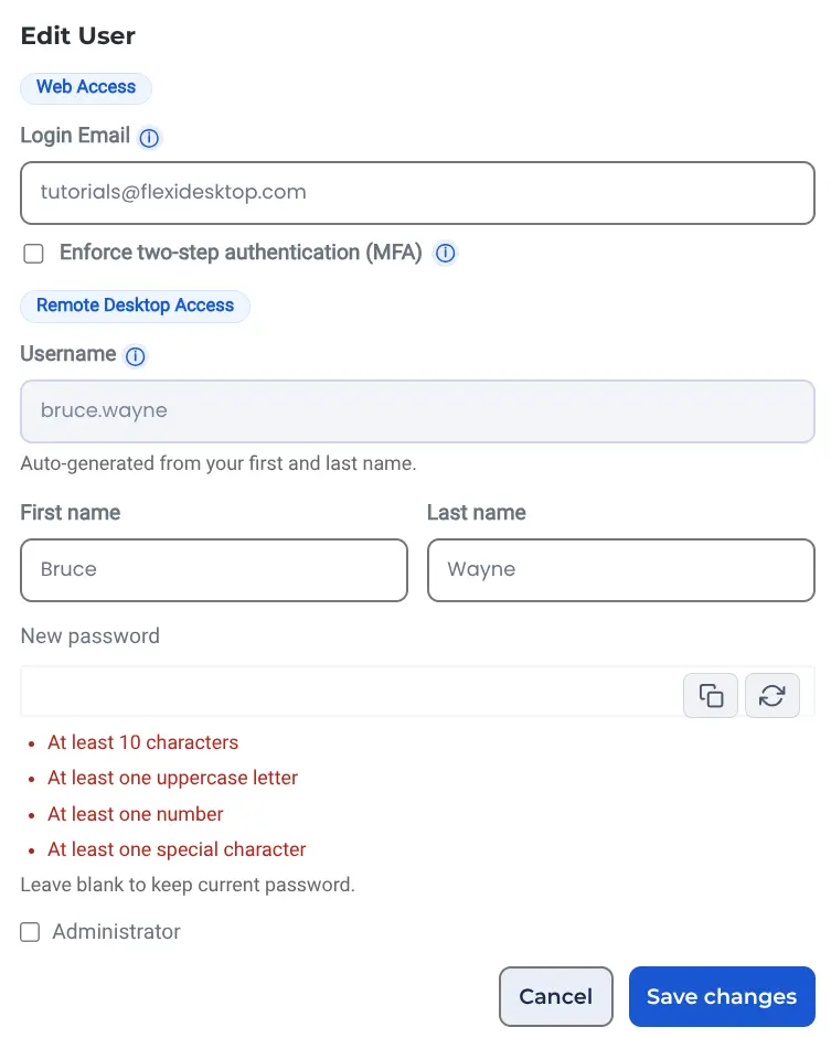 Edit user form