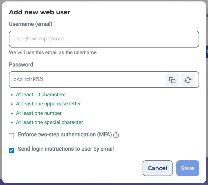 flexidesktop new user creation form