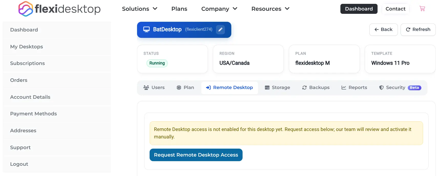 flexidesktop Remote Desktop tab