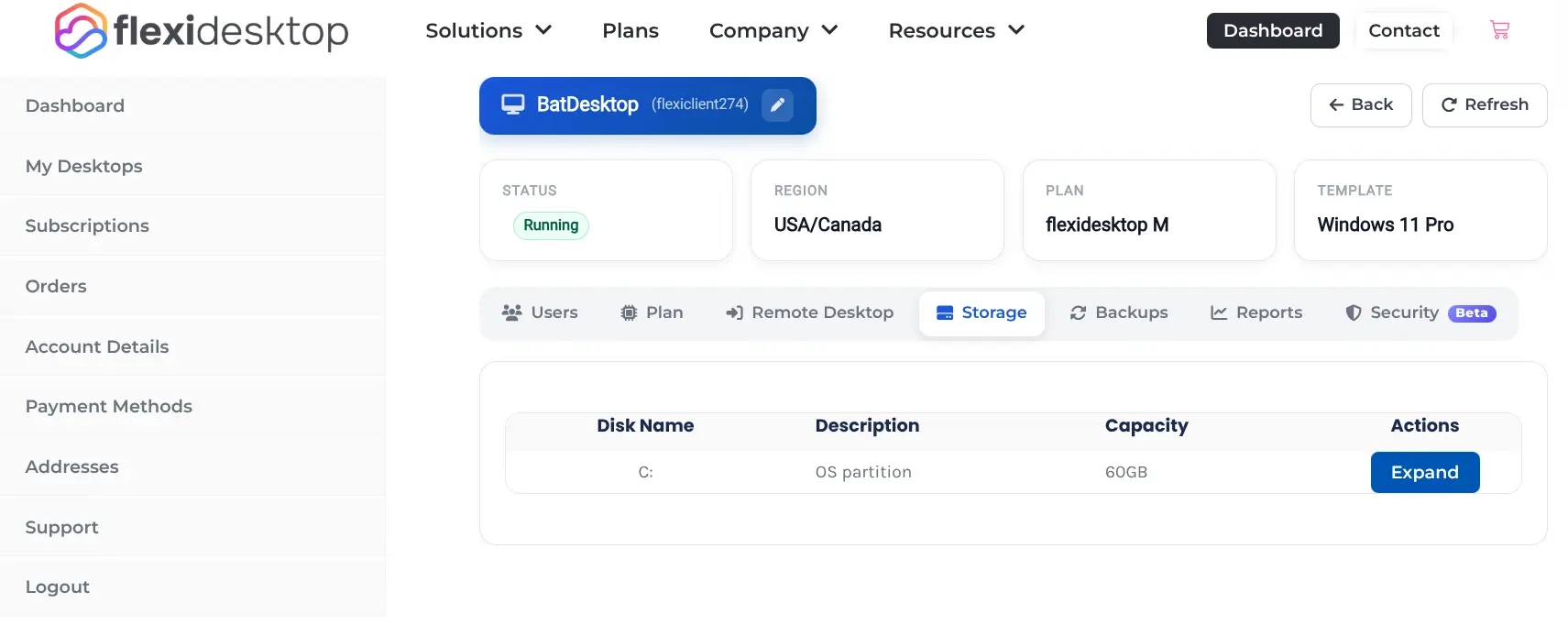 flexidesktop Storage tab