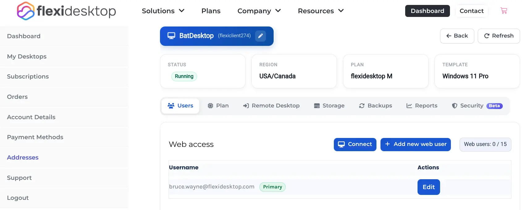 flexidesktop Users tab