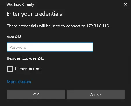 Entering Remote Desktop credentials