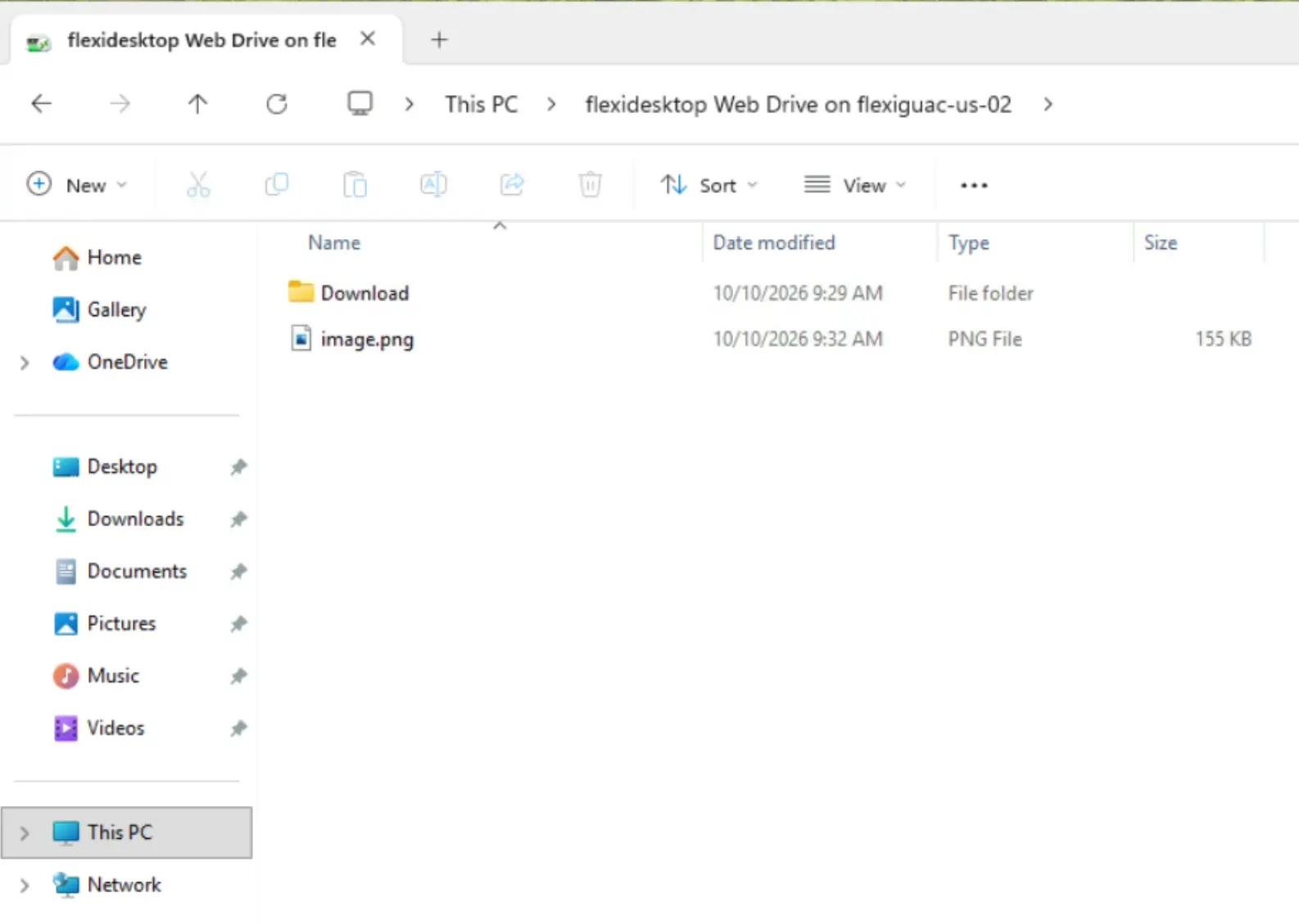 Uploaded file visible inside flexidesktop Web Drive